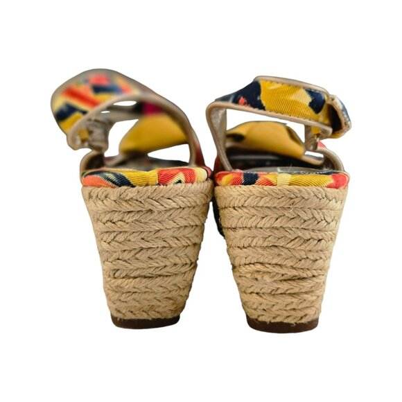 Sofft 9.5 Women's Marcela Floral Peep Toe Wedge Slingback Orange Mustard Bow - Picture 6 of 7